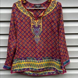 Feathers by Tolani | Long Sleeve Boho Colorful Blouse size XS